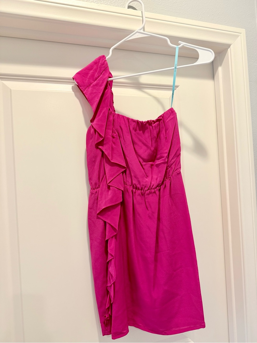 Marciano XS Hot Pink Silk One Shoulder Ruffle Dress
